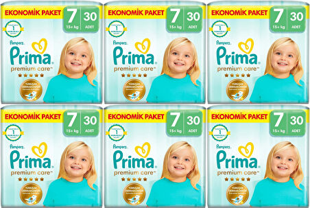 Prima Premium Care Bebek Bezi Beden:7 (15+KG) XXX Large 180 Adet Süper Ekonomik Mega Pk