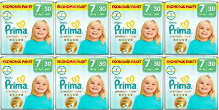 Prima Premium Care Bebek Bezi Beden:7 (15+KG) XXX Large 240 Adet Ultra Ekonomik Fırsat Pk