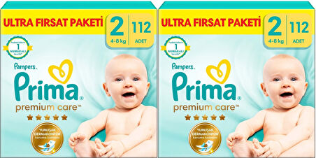 Prima Premium Care Bebek Bezi Beden:2 (4-8KG) Mini 224 Adet Ekonomik Ultra Fırsat Pk