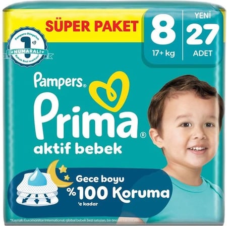 Prima Bebek Bezi 8 Beden 17+ KG XXX Large 216 Adet Süper Ultra Pk