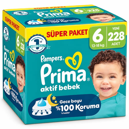 Prima Aktif Bebek Bebek Bezi 6 Beden 13-18 KG Extra Large 228 Adet Süper Avantaj Pk