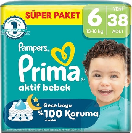 Prima Aktif Bebek Bebek Bezi 6 Beden 13-18 KG Extra Large 228 Adet Süper Avantaj Pk