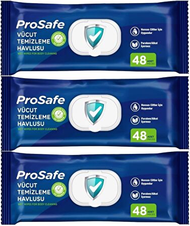 Prosafe Hasta Vücut Temizleme Islak Mendil Havlu 48 Yaprak XL (3 Lü Set) Plastik Kapak