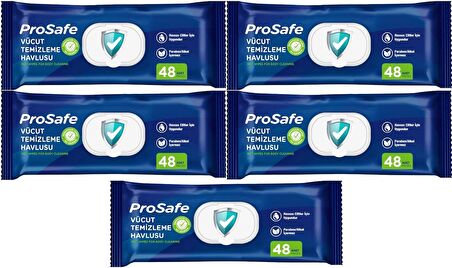 Prosafe Hasta Vücut Temizleme Islak Mendil Havlu 48 Yaprak XL (5 Li Set) Plastik Kapak