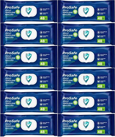 Prosafe Hasta Vücut Temizleme Islak Mendil Havlu 48 Yaprak XL (12 Li Set) Plastik Kapak