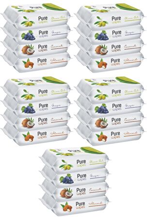 Pure Baby Wipes Islak Havlu Mendil 50 Yaprak 20 Li Set (1000 Yaprak) (Meyveli)