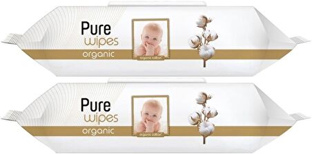 Pure Baby Islak Havlu Mendil 90 Yaprak Yenidoğan Organic Pamuklu (2 Li Set) 180 Yaprak Plst Kapak