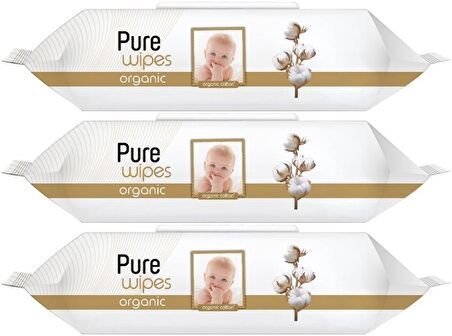 Pure Baby Islak Havlu Mendil 90 Yaprak Yenidoğan Organic Pamuklu (3 Lü Set) 270 Yaprak Plst Kapak
