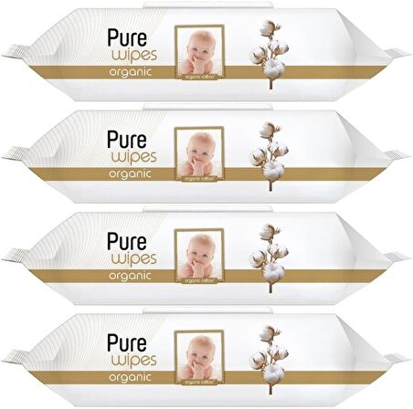 Pure Baby Islak Havlu Mendil 90 Yaprak Yenidoğan Organic Pamuklu (4 Lü Set) 360 Yaprak Plstk Kapak