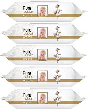 Pure Baby Islak Havlu Mendil 90 Yaprak Yenidoğan Organic Pamuklu (5 Li Set) 450 Yaprak Plstk Kapak