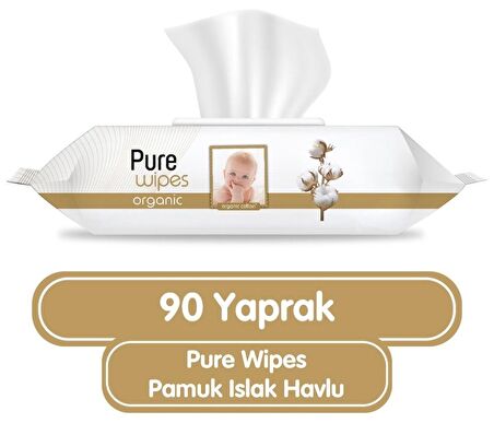 Pure Baby Islak Havlu Mendil 90 Yaprak Yenidoğan Organic Pamuklu (5 Li Set) 450 Yaprak Plstk Kapak