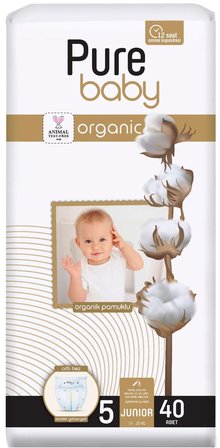 Pure Baby Organik Bebek Bezi 5 Beden 11-20 KG Junior 240 Adet Ekstra Fırsat Pk