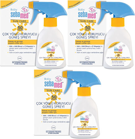 Sebamed Sun Care Bebek Güneş Losyonu Kremi Sprey 50+ Faktör 200ML (Hassas Ciltler İçin) (3 Lü Set)