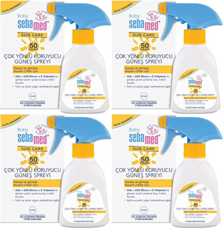 Sebamed Sun Care Bebek Güneş Losyonu Kremi Sprey 50+ Faktör 200ML (Hassas Ciltler İçin) (4 Lü Set)