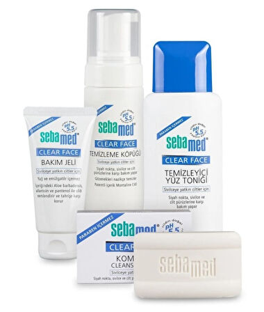 Sebamed Clear Face Temizleyici Yüz Toniği + Bakım Jeli + Yüz Temizleme Köpüğü + Sabun (Avantaj PK)