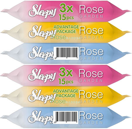 Sleepy Islak Havlu Cep Mendil 15 Yaprak (6 Lı Set) Rose/Garden (2PK*3) 90 Yaprak