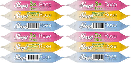Sleepy Islak Havlu Cep Mendil 15 Yaprak (12 Li Set) Rose/Garden (4PK*3) 180 Yaprak