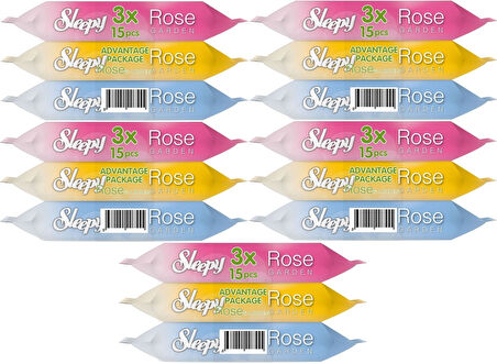 Sleepy Islak Havlu Cep Mendil 15 Yaprak (15 Li Set) Rose/Garden (5PK*3) 225 Yaprak