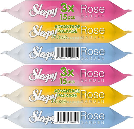 Sleepy Islak Havlu Cep Mendil 15 Yaprak (6 Lı Set) Travel Pk Rose/Garden (2PK*3) 90 Yaprak