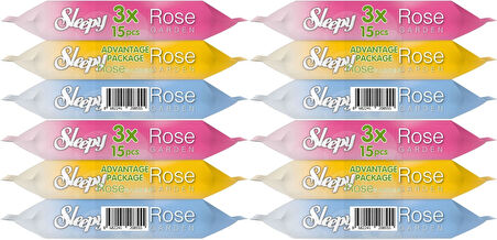 Sleepy Islak Havlu Cep Mendil 15 Yaprak (12 Li Set) Travel Pk Rose/Garden (4PK*3) 180 Yaprak