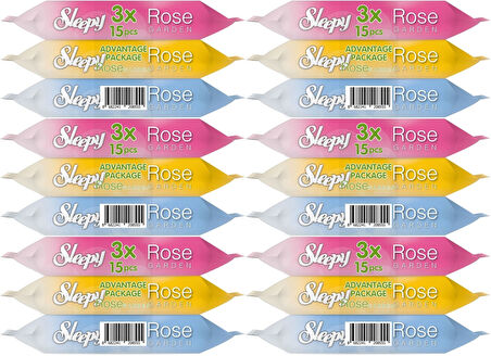 Sleepy Islak Havlu Cep Mendil 15 Yaprak (18 Li Set) Travel Pk Rose/Garden (6PK*3) 270 Yaprak