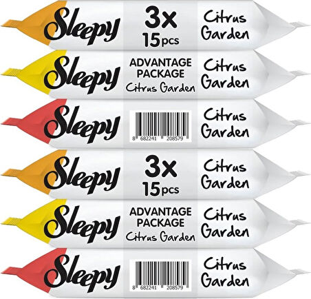 Sleepy Islak Havlu Cep Mendil 15 Yaprak (6 Lı Set) Narenciye Bahçesi/Citrus (2PK*3) 90 Yaprak