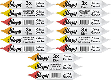 Sleepy Islak Havlu Cep Mendil 15 Yaprak (15 Li Set) Narenciye Bahçesi/Citrus (5PK*3) 225 Yaprak