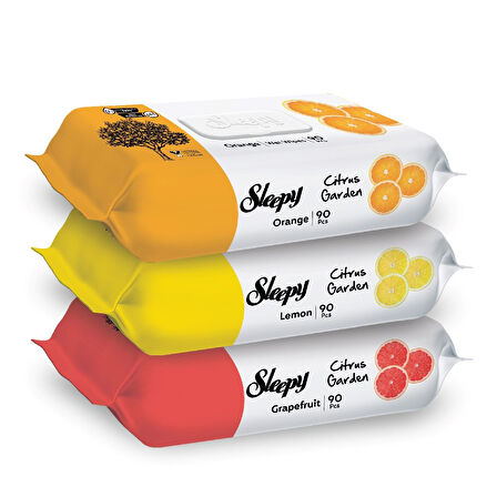 Sleepy Islak Havlu Mendil Meyve Çeşitleri 90 Yaprak (12 Li Set) Plastik Kapaklı (Citrus Garden)