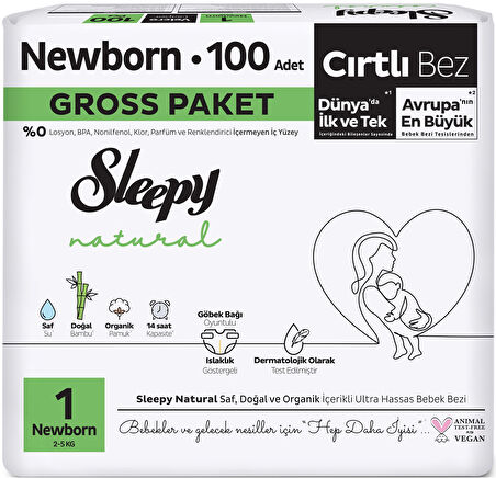 Sleepy Bebek Bezi Natural Beden:1 (2-5KG) Yeni Doğan 200 Adet Süper Ekonomik Gross Pk