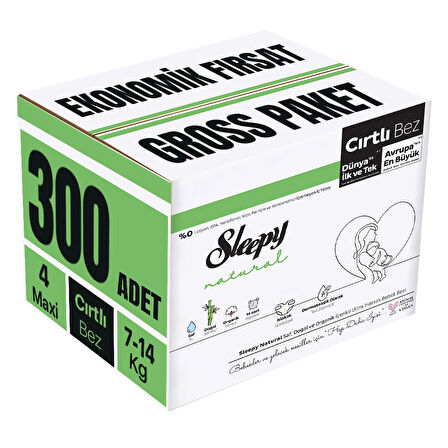 Sleepy Bebek Bezi Natural Beden:4 (7-14KG) Maxi 300 Adet Gross Pk (3PK*100)