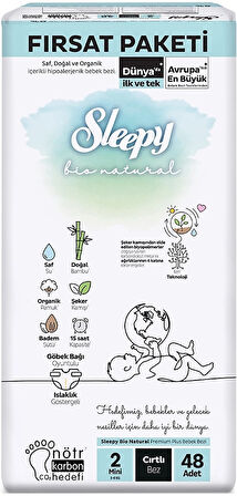 Sleepy Bebek Bezi Bio Natural Beden:2 (3-6KG) Mini 192 Adet Avantaj Fırsat Pk