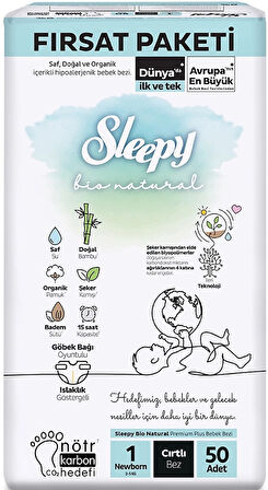 Sleepy Bebek Bezi Bio Natural Beden:1 (2-5KG) Yeni Doğan Newborn 200 Adet Avantaj Fırsat Pk