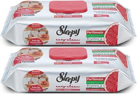 Sleepy Easy Clean Yüzey Temizlik Mutfak Havlusu-Mendili  50 Yaprak Greyfurt Yağlı (2Li Set) 100 Yprk