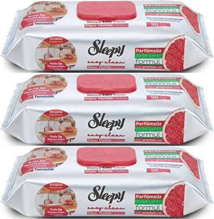 Sleepy Easy Clean Yüzey Temizlik Mutfak Havlusu-Mendili  50 Yaprak Greyfurt Yağlı (3Lü Set) 150 Yprk
