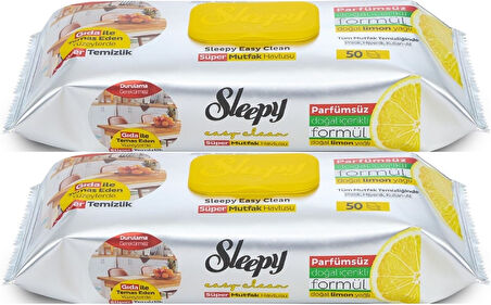 Sleepy Easy Clean Yüzey Temizlik Mutfak Havlusu -Mendili  50 Yaprak Limon Yağlı (2Li Set) 100 Yaprak