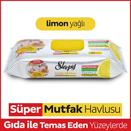Sleepy Easy Clean Yüzey Temizlik Mutfak Havlusu -Mendili  50 Yaprak Limon Yağlı (2Li Set) 100 Yaprak