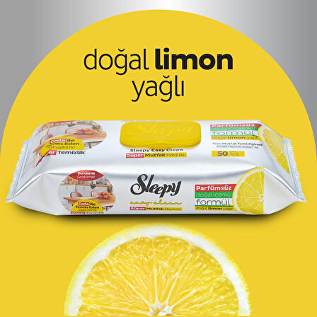 Sleepy Easy Clean Yüzey Temizlik Mutfak Havlusu -Mendili  50 Yaprak Limon Yağlı (2Li Set) 100 Yaprak