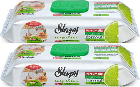Sleepy Easy Clean Yüzey Temizlik Mutfak Havlusu -Mendili  50 Yaprak Bergomot Yağlı (2Li Set) 100Yprk