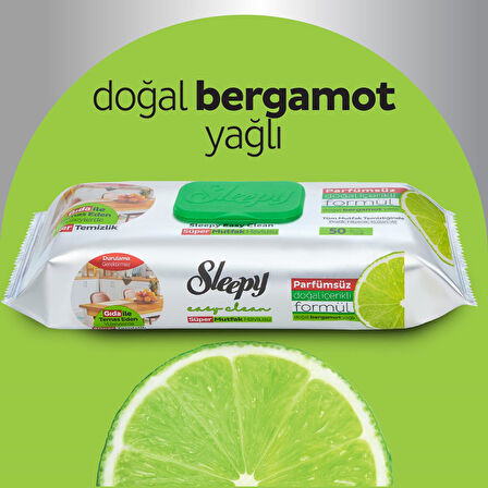 Sleepy Easy Clean Yüzey Temizlik Mutfak Havlusu -Mendili  50 Yaprak Bergomot Yağlı (6Lı Set) 300Yprk