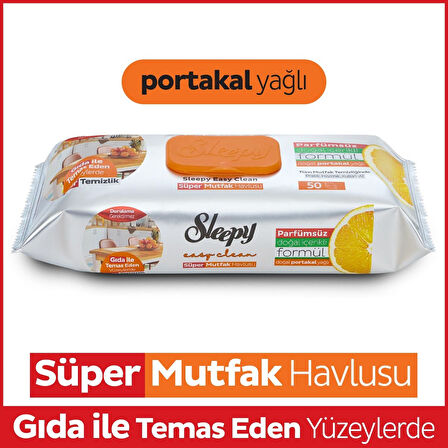 Sleepy Easy Clean Yüzey Temizlik Mutfak Havlusu-Mendili  50 Yaprak Portakal Yağlı (12Li Set) 600Yprk