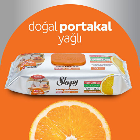 Sleepy Easy Clean Yüzey Temizlik Mutfak Havlusu-Mendili  50 Yaprak Portakal Yağlı (12Li Set) 600Yprk