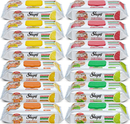 Sleepy Easy Clean Yüzey Temizlik Mutfak Havlusu - Mendili 50 Yaprak Karma (12 Li Set)