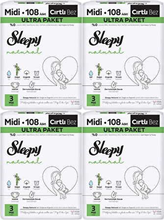 Sleepy Bebek Bezi Natural Beden:3 (4-9KG) Midi 432 Adet Avataj Ultra Pk