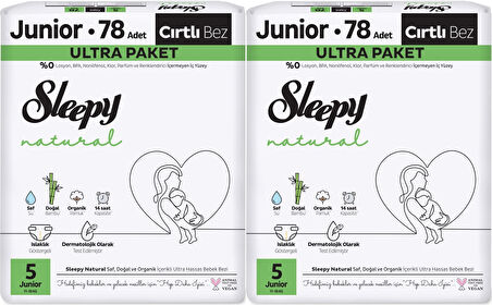 Sleepy Bebek Bezi Natural Beden:5 (11-18KG) Junior 156 Adet Ekonomik Ultra Pk