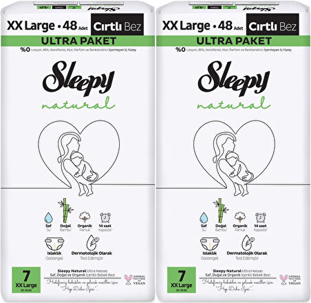 Sleepy Bebek Bezi Natural Beden:7 (20-30KG) XX Large 96 Adet Ekonomik Ultra Pk
