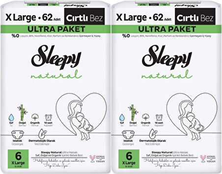 Sleepy Bebek Bezi Natural Beden:6 (15-25KG) Extra Large 124 Adet Ekonomik Ultra Pk