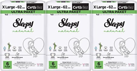 Sleepy Bebek Bezi Natural Beden:6 (15-25KG) Extra Large 186 Adet Aylık Ultra Pk