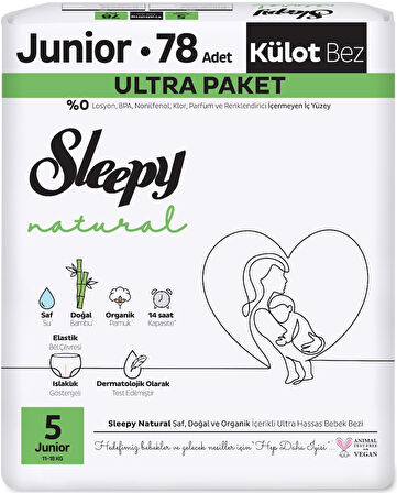 Sleepy Külot Bebek Bezi Natural Beden:5 (11-18KG) Junior 156 Adet Ekonomik Ultra Pk