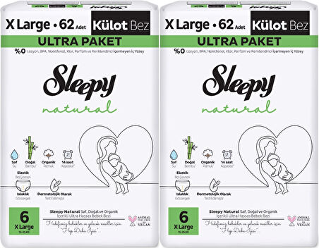 Sleepy Külot Bebek Bezi Natural Beden:6 (15-25KG) Extra Large 124 Adet Ekonomik Ultra Pk