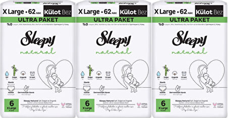 Sleepy Külot Bebek Bezi Natural Beden:6 (15-25KG) Extra Large 186 Adet Aylık Ultra Pk